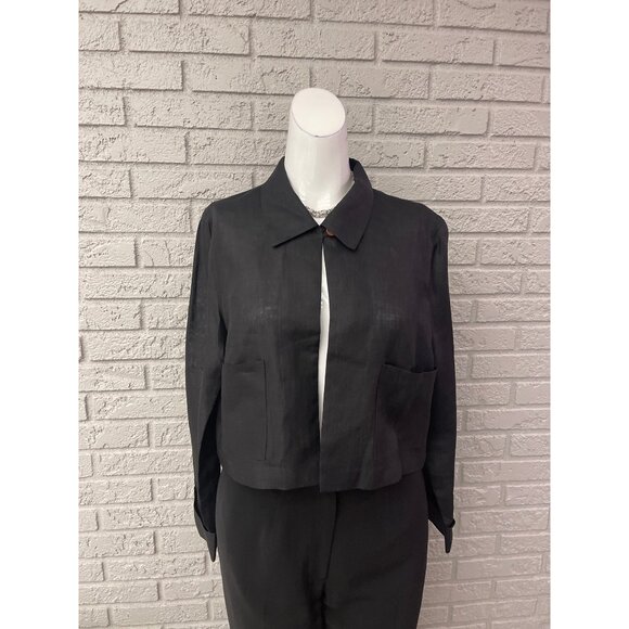 Yves Cossette for Saks Fifth Avenue Women Black Cropped Linen Top Size 10 - Picture 1 of 10